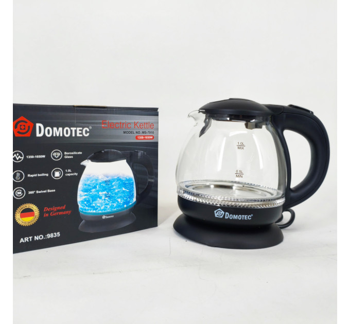 Скляний електрочайник Domotec MS-7910 1л 1650Вт з LED підсвічуванням