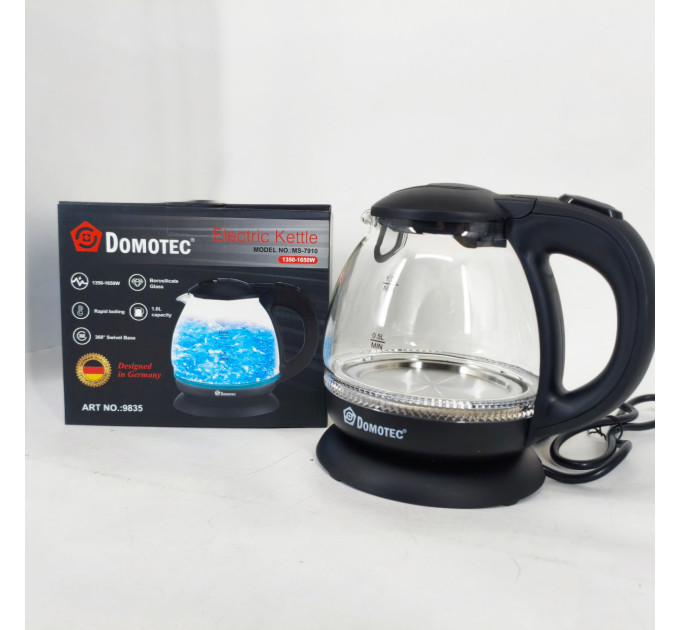 Скляний електрочайник Domotec MS-7910 1л 1650Вт з LED підсвічуванням