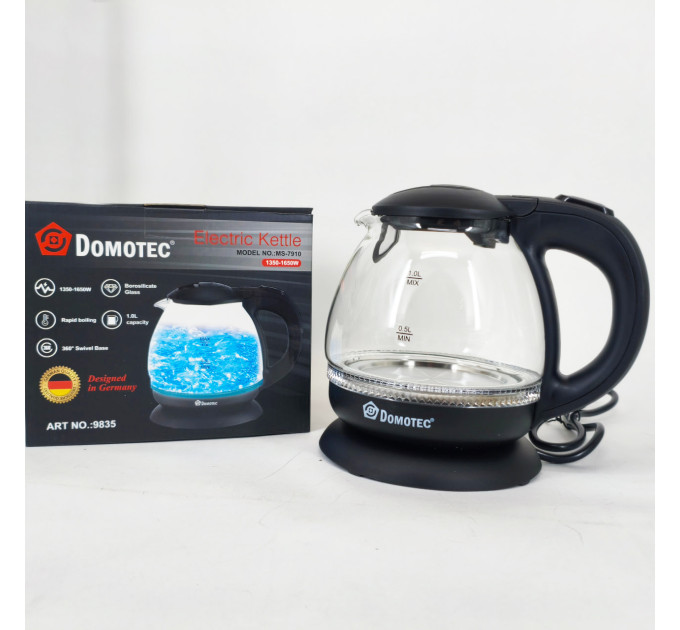 Скляний електрочайник Domotec MS-7910 1л 1650Вт з LED підсвічуванням
