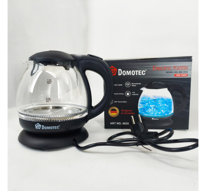 Скляний електрочайник Domotec MS-7910 1л 1650Вт з LED підсвічуванням