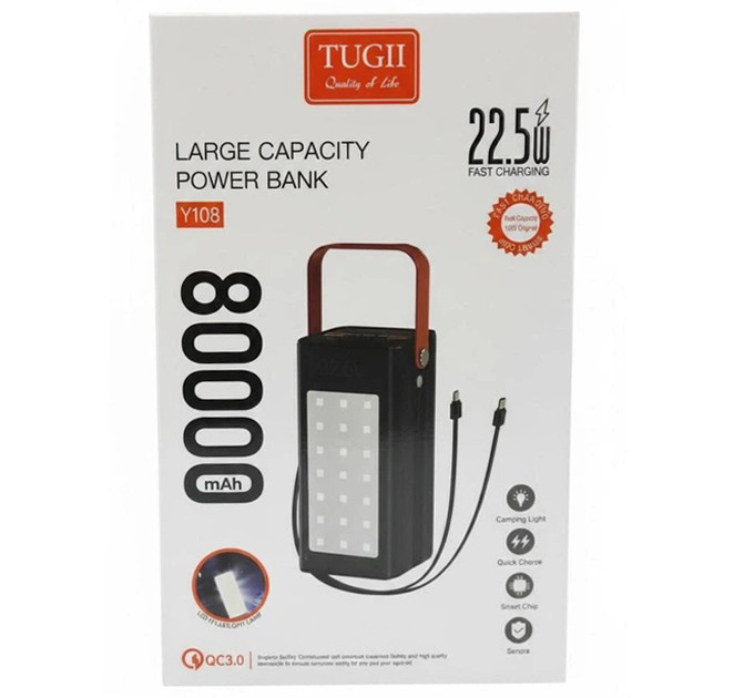 Зовнішній акумулятор Power bank Павербанк Tugii Y108 Power Bank 80000mAh