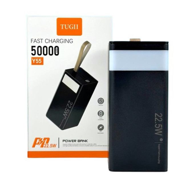 Портативна батарея Павербанк WUW-TUGII Y55 50000 mAh 22.5W 3A зі швидкою зарядкою та ліхтарем Power Bank