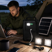 Портативна сонячна зарядна станція CCLAMP CL-083-38, 2400 mAh з LED-лампами / Автономне джерело живлення