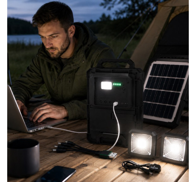 Портативна сонячна зарядна станція CCLAMP CL-083-38, 2400 mAh з LED-лампами / Автономне джерело живлення