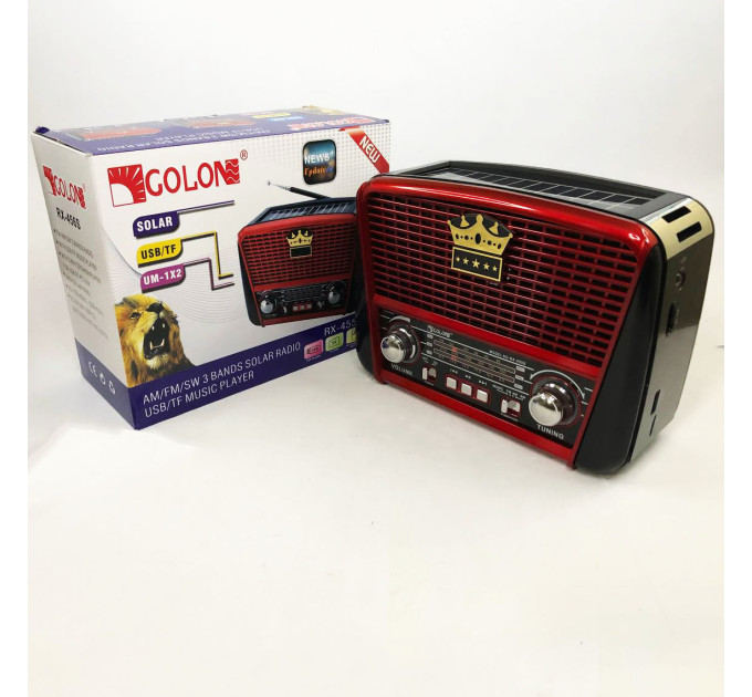 Радіоприймач Golon RX-455S USB / акумулятор сонячна панель, Радіоприймач з гарним прийомом для дачі