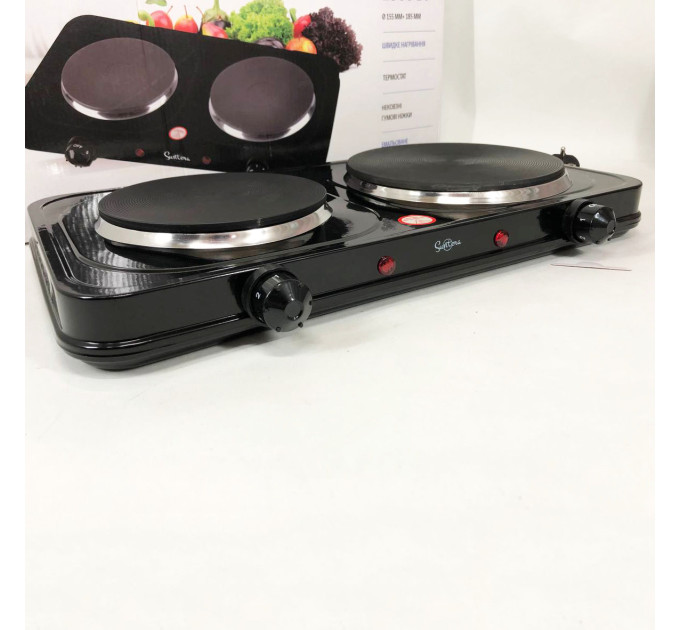 Плитка настільна електрична Suntera DP-1935B, 2500 W, 2 конфорки різного діаметру Black