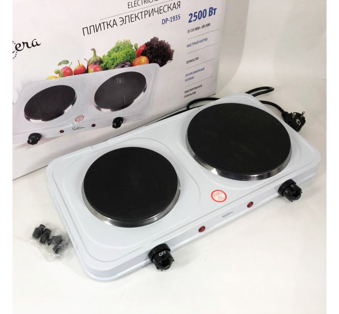 Плитка електрична Suntera DP-1935W, 2500W, 2 конфорки різного діаметру, 2 конфорки White