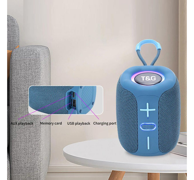 Портативна Bluetooth колонка TG658 8W з RGB підсвічуванням, акумуляторна переносна колонка. Колір: синій
