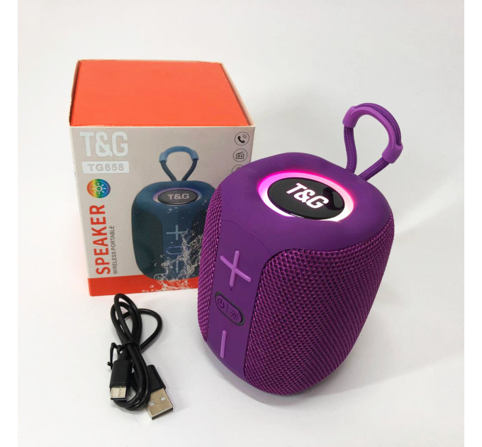 Портативна Bluetooth колонка TG658 8W з RGB підсвічуванням бездротова портативна потужна. Колір: фіолетовий