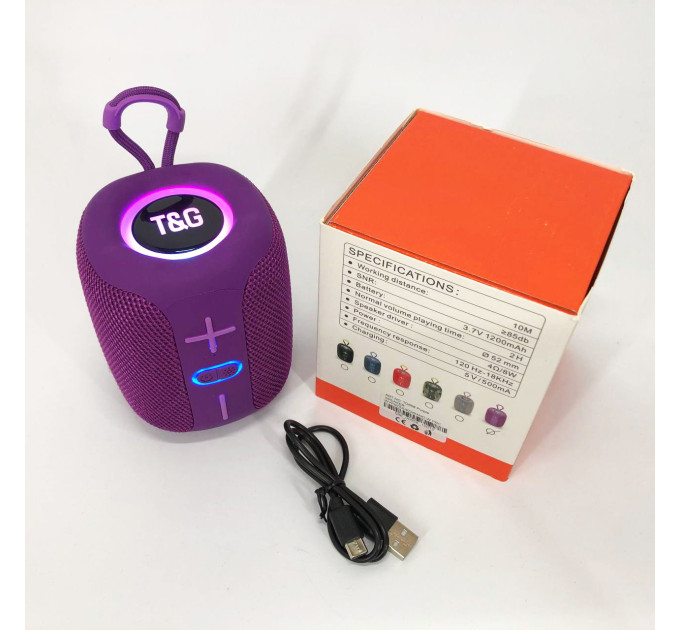 Портативна Bluetooth колонка TG658 8W з RGB підсвічуванням бездротова портативна потужна. Колір: фіолетовий