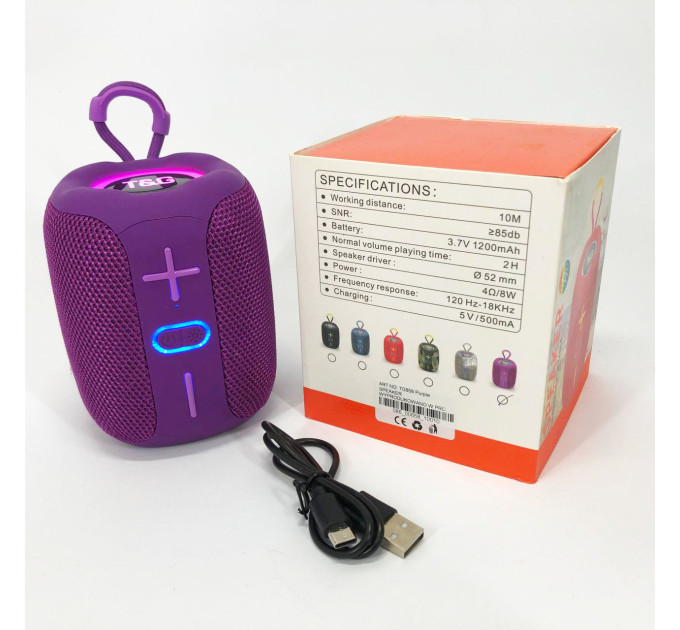 Портативна Bluetooth колонка TG658 8W з RGB підсвічуванням бездротова портативна потужна. Колір: фіолетовий