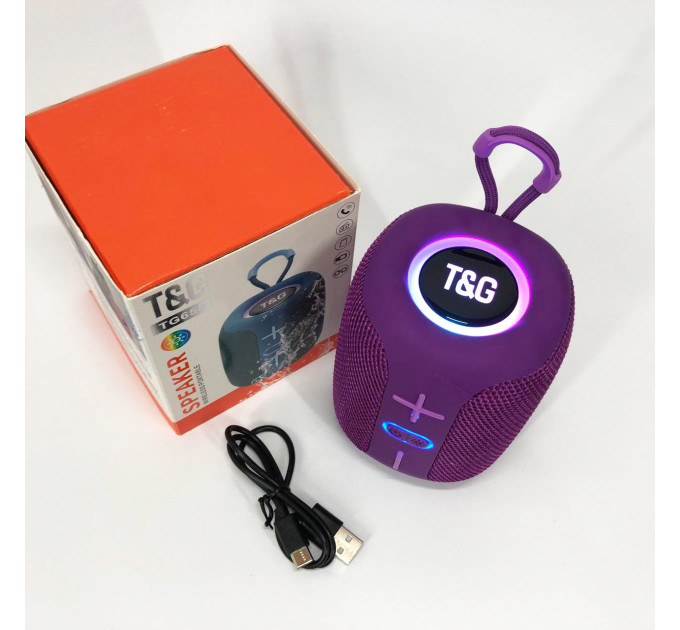 Портативна Bluetooth колонка TG658 8W з RGB підсвічуванням бездротова портативна потужна. Колір: фіолетовий