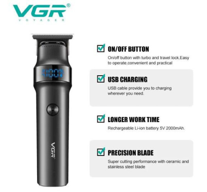 Машинка для стрижки волосся VGR V-987 BLACK, для стрижки посіченого волосся