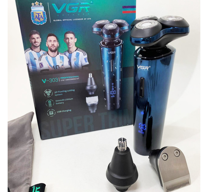 Багатофункціональна професійна електробритва VGR 3 в 1 V-303: бритва, триммер та стрижка