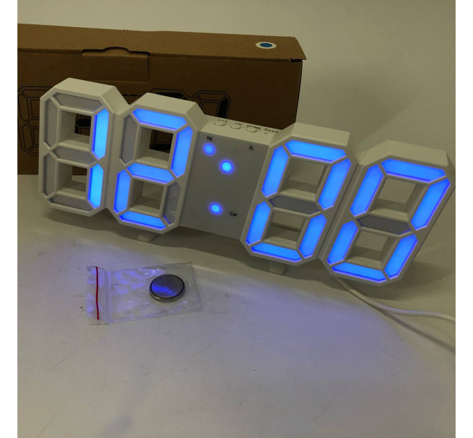 Годинник настільний LY-1089 з білим підсвічуванням LED синій, Годинник настільний професійний електронний
