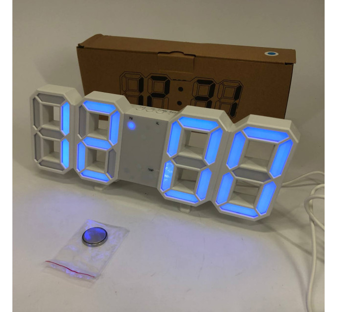 Годинник настільний LY-1089 з білим підсвічуванням LED синій, Годинник настільний професійний електронний