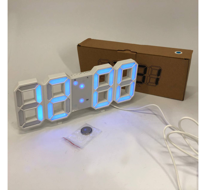 Годинник настільний LY-1089 з білим підсвічуванням LED синій, Годинник настільний професійний електронний
