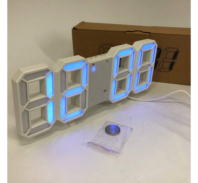 Годинник настільний LY-1089 з білим підсвічуванням LED синій, Годинник настільний професійний електронний