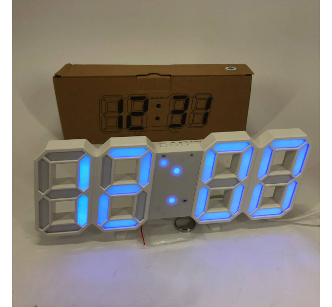 Годинник настільний LY-1089 з білим підсвічуванням LED синій, Годинник настільний професійний електронний