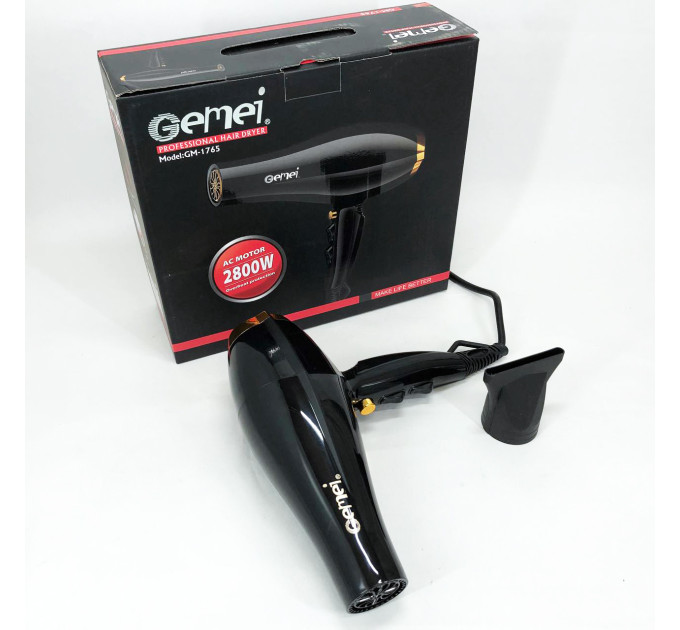 Фен Gemei GM-1765 Професійний фен для волосся дві швидкості та три режими для сушіння та укладання волосся