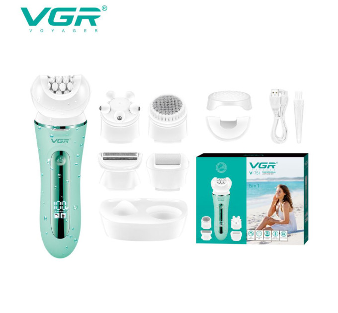 Епілятор VGR 5 в 1 V-751, 5 насадок Green