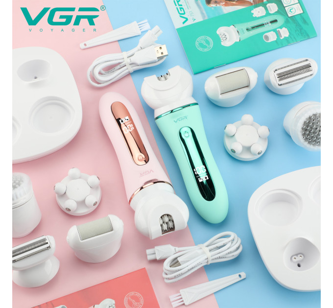 Епілятор VGR 5 в 1 V-751, 5 насадок Green