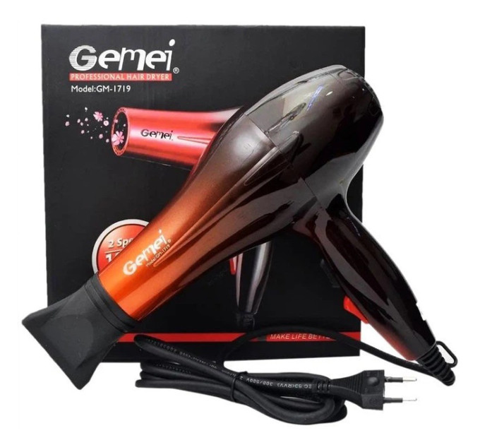 Фен для волосся Gemei GM-1719 1800 Вт для укладання та сушіння волосся