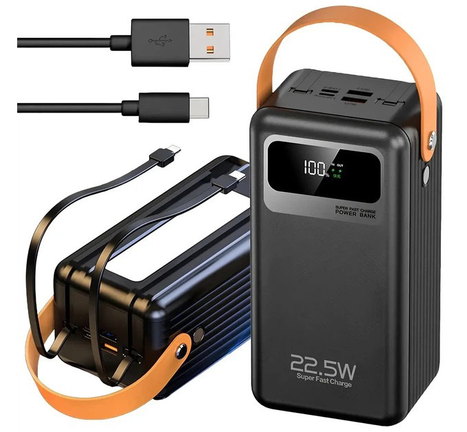 Power bank WUW TUGII Y106 60000 mAh зі швидкою зарядкою, дисплеєм та вбудованими кабелями 4xUSB