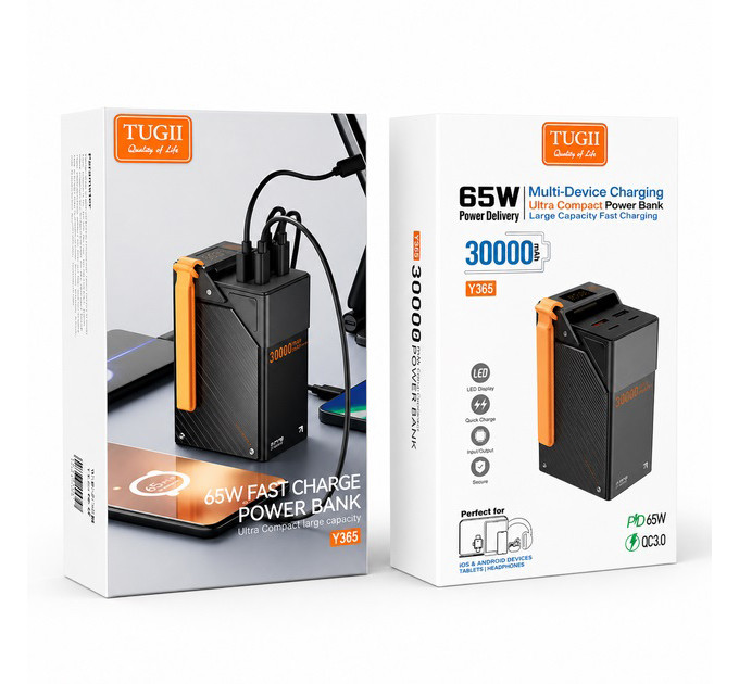 Павербанк WUW 30000mAh 65W Павербанк WUW TUGII Y365 зі швидкою зарядкою, Портативний зовнішній акумулятор