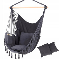 Підвісне крісло, бразильський гамак Hanert BOHO Black + 2 подушки