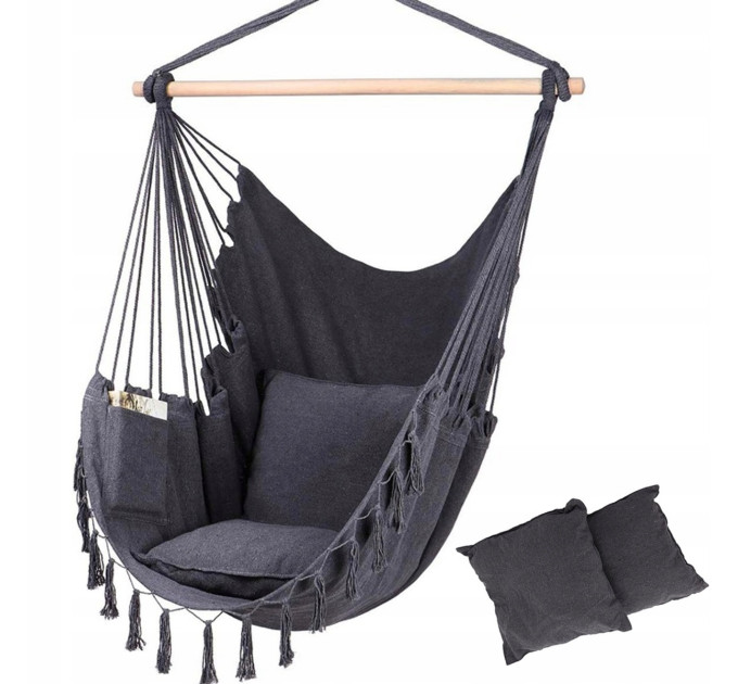 Підвісне крісло, бразильський гамак Hanert BOHO Black + 2 подушки
