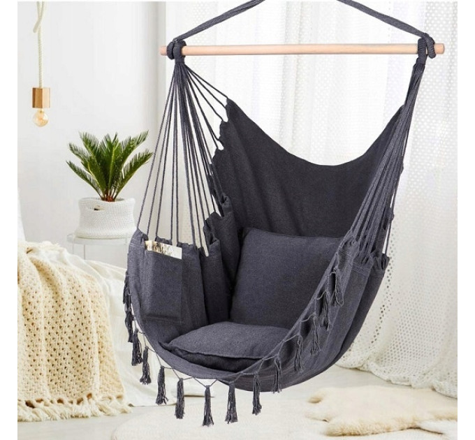 Підвісне крісло, бразильський гамак Hanert BOHO Black + 2 подушки