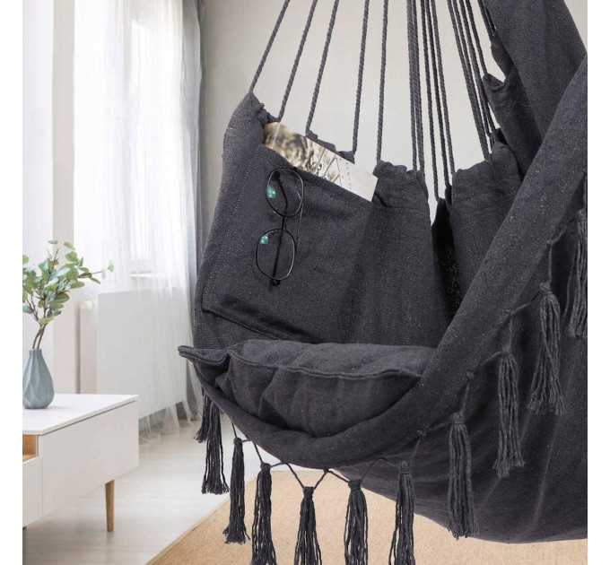 Підвісне крісло, бразильський гамак Hanert BOHO Black + 2 подушки