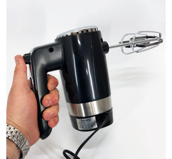Міксер ручний Rainberg RB-2216 (5 швидкостей, 2 насадки та підставка) 600W, потужний міксер блендер ручний