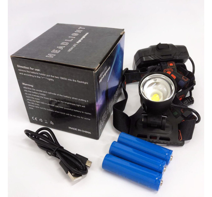 Ліхтар налобний X-Balong XQ-219-HP50 акумуляторний LED zoom з функцією Power Bank 3 режими роботи