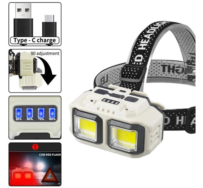 Ліхтар налобний акумуляторний Bailong HX-816 2COB(white+red) вологозахист, Ліхтар на голову для бігу