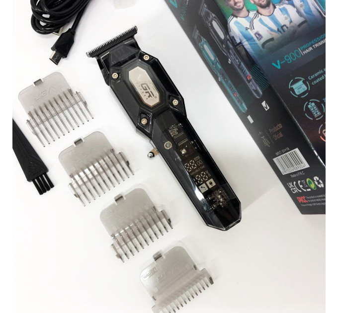 Акумуляторна машинка для стрижки VGR V-900 з дисплеєм бездротова для стрижки волосся. Колір: чорний