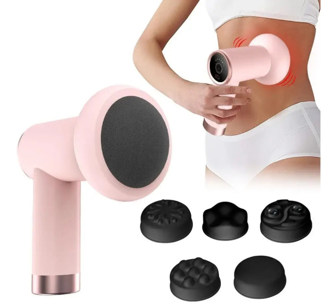 Масажер антицелюлітний для тіла рук та ніг 4 насадки 6 швидкостей Deep Rolling Massager. Колір: рожевий