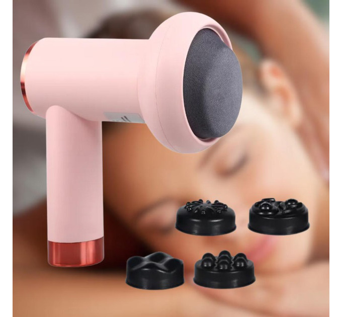 Масажер антицелюлітний для тіла рук та ніг 4 насадки 6 швидкостей Deep Rolling Massager. Колір: рожевий