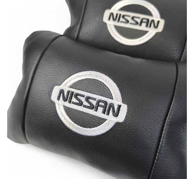 Подушки в авто 2 шт Nissan, натуральна шкіра, з логотипом Ніссан, на підголівник для вашої машини