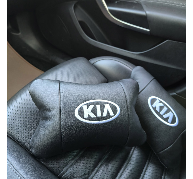 Автодушки 2 шт на підголовник Kia / Кіа, натуральна шкіра, чорні, Підголовник для авто з комфортом