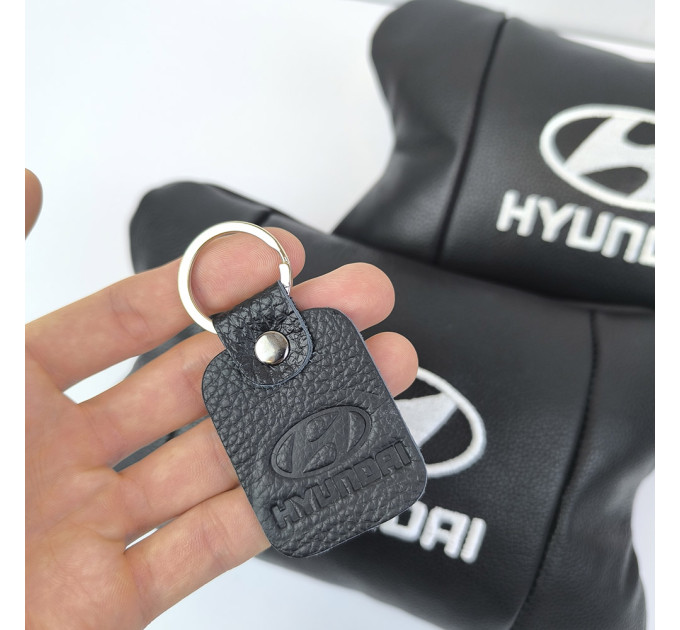 Набір подушок для авто Hyundai 2шт, натуральна шкіра, чорний колір, комфортні підголовники в автомобіль