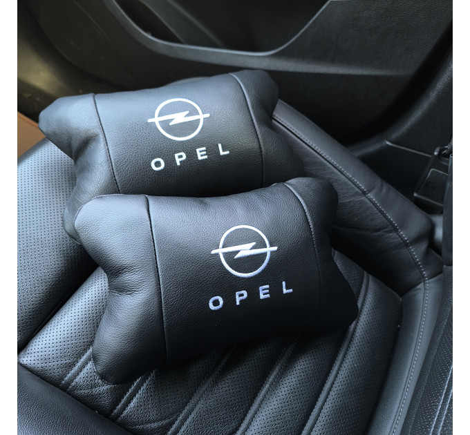 Набір автомобільних подушок 2шт для Opel, натуральна шкіра, стильні чорні підголівники Опель для авто