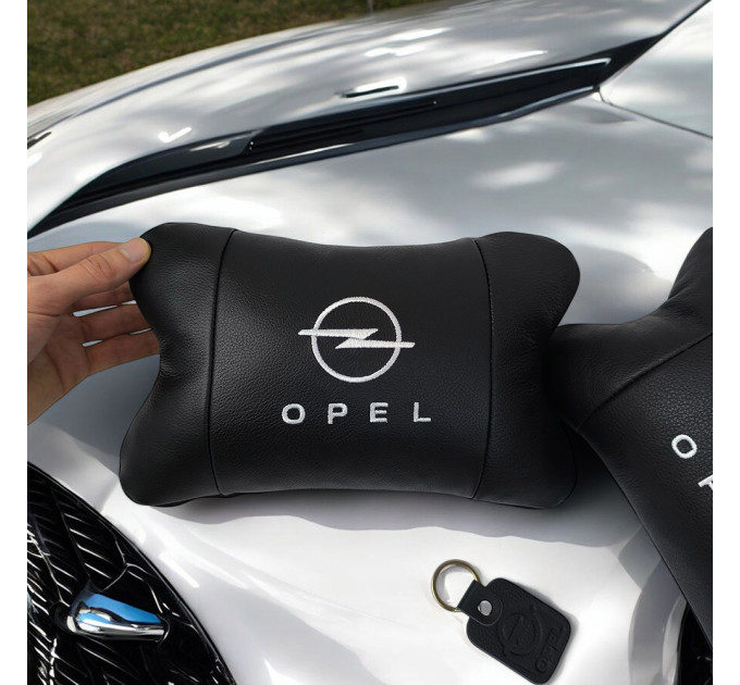 Набір автомобільних подушок 2шт для Opel, натуральна шкіра, стильні чорні підголівники Опель для авто