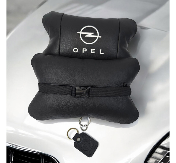 Набір автомобільних подушок 2шт для Opel, натуральна шкіра, стильні чорні підголівники Опель для авто