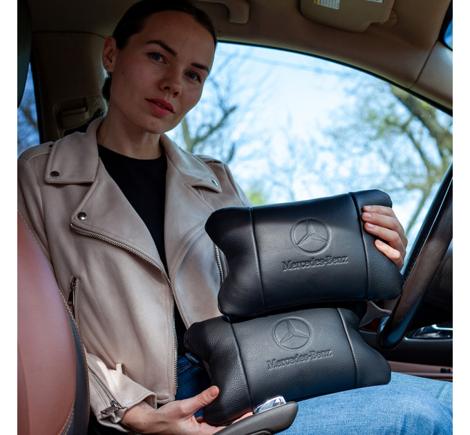 Набор кожаных подушек Mercedes-Benz + брелок в подарок, подушка на подголовник