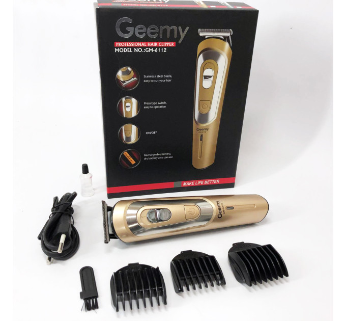 Бездротова машинка для стрижки волосся GEMEI GM-6112 акумуляторна. Колір: золотий