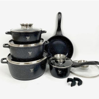 Набір кухонного посуду Top Kitchen TK00020 з мармуровим антипригарним покриттям 16 предметів Black